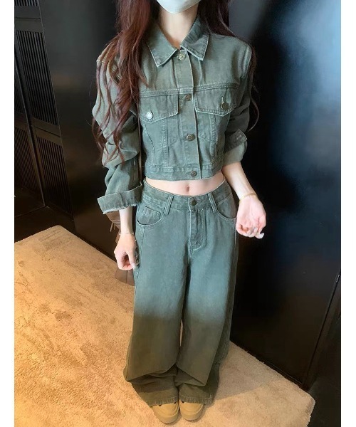 FAVORITO（ファヴォリート）の「デニムトップスワイドパンツセットアップ（セットアップ・レディース・ブルー/グリーン・S/M/L）」の2枚目の写真