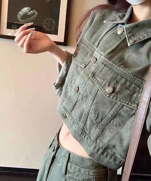 FAVORITO（ファヴォリート）の「デニムトップスワイドパンツセットアップ（セットアップ・レディース・ブルー/グリーン・S/M/L）」の3枚目の写真