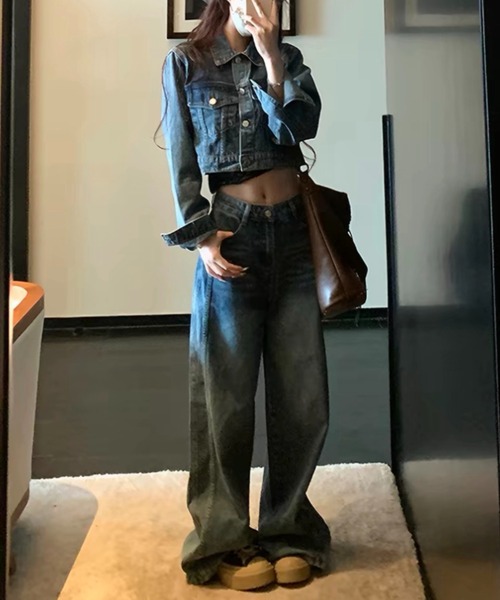 FAVORITO（ファヴォリート）の「デニムトップスワイドパンツセットアップ（セットアップ・レディース・ブルー/グリーン・S/M/L）」の10枚目の写真