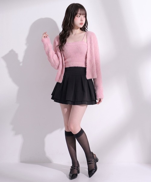 Diable baiser(ディアブルベーゼ)の「シャギー アンサンブル カーデ キャミ セット / 大人清楚ギャル 短丈 あざとい 綺麗め 色っぽ 韓国(ニット/セーター・レディース・ブラック/ブルー/ホワイト/ベビーピンク・LARGE/MEDIUM)」の10枚目の写真