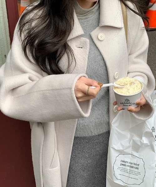 YUGA(ユーガ)の「YUGA_YGMC Korean-style Wool-look single-lapel coat(チェスターコート・レディース・ライトグレー/オフホワイト・FREE)」の1枚目の写真