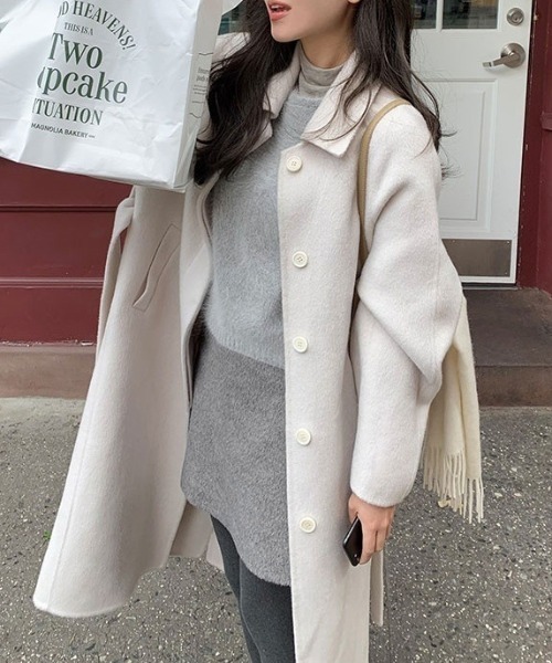 YUGA(ユーガ)の「YUGA_YGMC Korean-style Wool-look single-lapel coat(チェスターコート・レディース・ライトグレー/オフホワイト・FREE)」の9枚目の写真