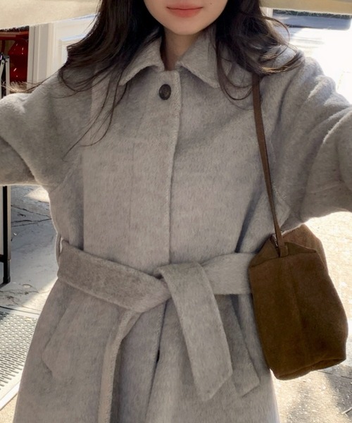 YUGA(ユーガ)の「YUGA_YGMC Korean-style Wool-look single-lapel coat(チェスターコート・レディース・ライトグレー/オフホワイト・FREE)」の18枚目の写真