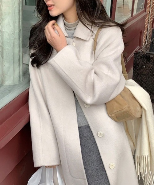 YUGA(ユーガ)の「YUGA_YGMC Korean-style Wool-look single-lapel coat(チェスターコート・レディース・ライトグレー/オフホワイト・FREE)」の5枚目の写真