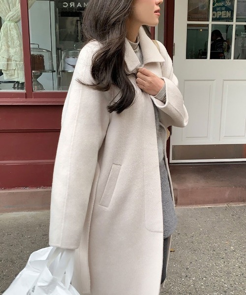 YUGA(ユーガ)の「YUGA_YGMC Korean-style Wool-look single-lapel coat(チェスターコート・レディース・ライトグレー/オフホワイト・FREE)」の7枚目の写真