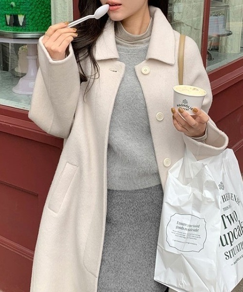 YUGA(ユーガ)の「YUGA_YGMC Korean-style Wool-look single-lapel coat(チェスターコート・レディース・ライトグレー/オフホワイト・FREE)」の8枚目の写真