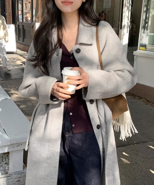 YUGA(ユーガ)の「YUGA_YGMC Korean-style Wool-look single-lapel coat(チェスターコート・レディース・ライトグレー/オフホワイト・FREE)」の21枚目の写真