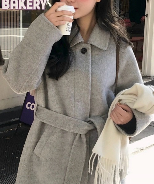 YUGA(ユーガ)の「YUGA_YGMC Korean-style Wool-look single-lapel coat(チェスターコート・レディース・ライトグレー/オフホワイト・FREE)」の17枚目の写真