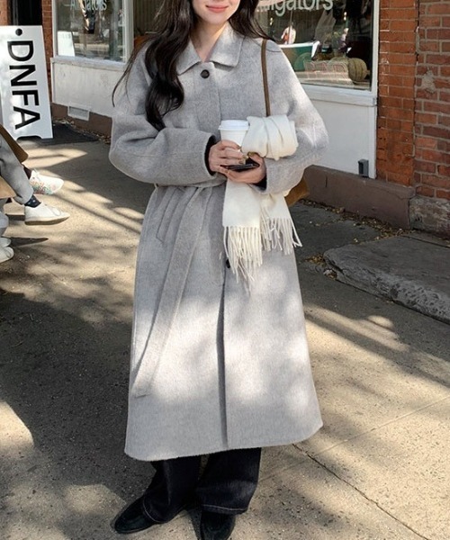 YUGA(ユーガ)の「YUGA_YGMC Korean-style Wool-look single-lapel coat(チェスターコート・レディース・ライトグレー/オフホワイト・FREE)」の20枚目の写真