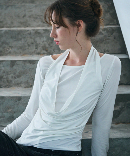 DRAWFIT WOMEN（ドローフィットウーマン）の「ドレープホルターネックレイヤードロングスリーブTシャツ [チャコール]（Tシャツ/カットソー・レディース・その他・SMALL/MEDIUM）」の11枚目の写真