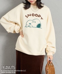 【FUDGE 10月号掲載】[PEANUTS×JEANS FACTORY/ピーナッツ×ジーンズ ファクトリー] 別注 スヌーピー / サガラ刺繍クルーネックスウェット