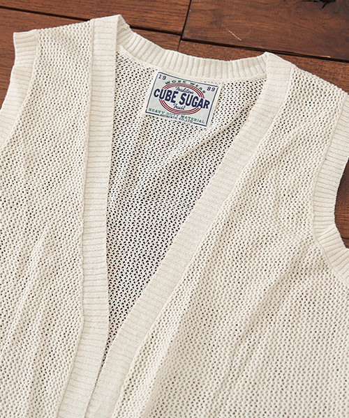 CUBE SUGAR（キューブシュガー）の「綿ニットロングジレ（ベスト・レディース・カーキ/ナチュラル/チャコールグレー/ネイビー・M）」の18枚目の写真