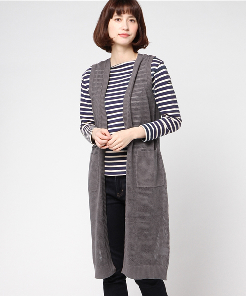 CUBE SUGAR（キューブシュガー）の「綿ニットロングジレ（ベスト・レディース・カーキ/ナチュラル/チャコールグレー/ネイビー・M）」の2枚目の写真