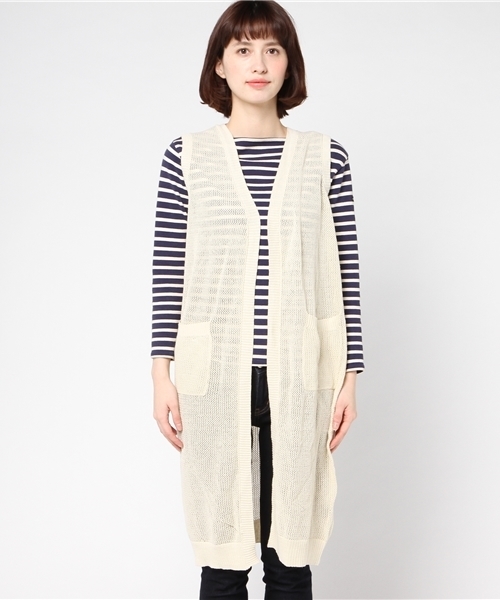 CUBE SUGAR（キューブシュガー）の「綿ニットロングジレ（ベスト・レディース・カーキ/ナチュラル/チャコールグレー/ネイビー・M）」の5枚目の写真
