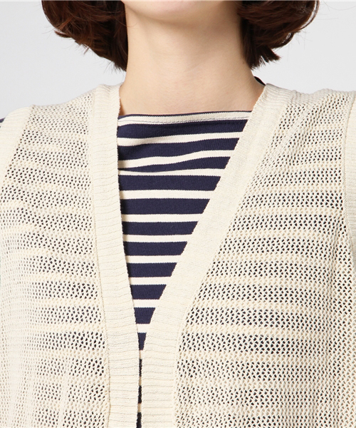 CUBE SUGAR（キューブシュガー）の「綿ニットロングジレ（ベスト・レディース・カーキ/ナチュラル/チャコールグレー/ネイビー・M）」の8枚目の写真