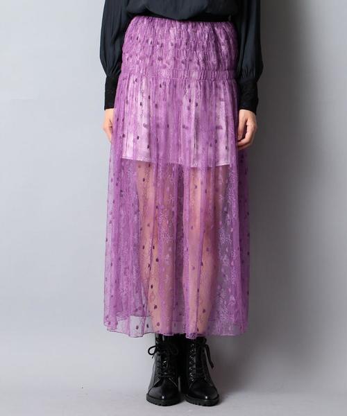 NINE（ナイン）の「ドットフラワーレーススカート（スカート・レディース・グリーン/パープル/ブラック・1/0）」の3枚目の写真
