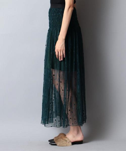 NINE（ナイン）の「ドットフラワーレーススカート（スカート・レディース・グリーン/パープル/ブラック・1/0）」の6枚目の写真