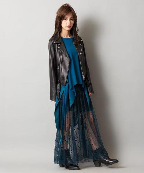 NINE（ナイン）の「ドットフラワーレーススカート（スカート・レディース・グリーン/パープル/ブラック・1/0）」の4枚目の写真