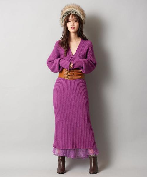 NINE（ナイン）の「ドットフラワーレーススカート（スカート・レディース・グリーン/パープル/ブラック・1/0）」の5枚目の写真