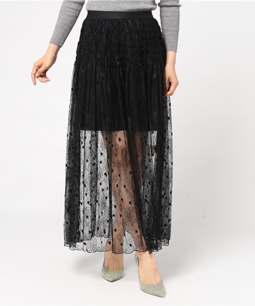 NINE（ナイン）の「ドットフラワーレーススカート（スカート・レディース・グリーン/パープル/ブラック・1/0）」の12枚目の写真