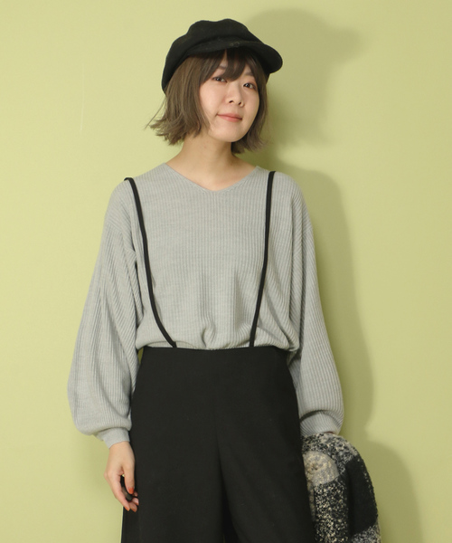 notch.（ノッチ）の「ボリューム袖Vネックリブニット（ニット/セーター・レディース・ホワイト/ライトグレー/ブラック/グレー/ピンク/ボルドー/マスタード/カーキオリーブ・M）」の4枚目の写真