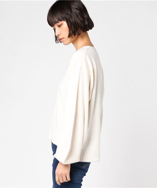 notch.（ノッチ）の「ボリューム袖Vネックリブニット（ニット/セーター・レディース・ホワイト/ライトグレー/ブラック/グレー/ピンク/ボルドー/マスタード/カーキオリーブ・M）」の9枚目の写真