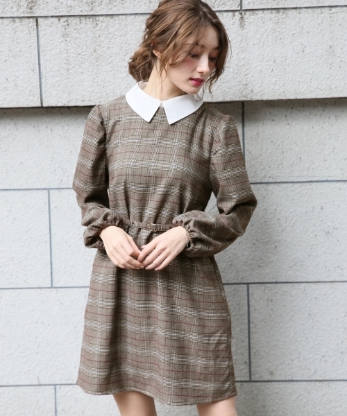 Heather（ヘザー）の「エリツキチェックワンピース　775938（ワンピース・レディース・ブラウン/グレー/ブラウン系その他・ONESIZE）」の2枚目の写真