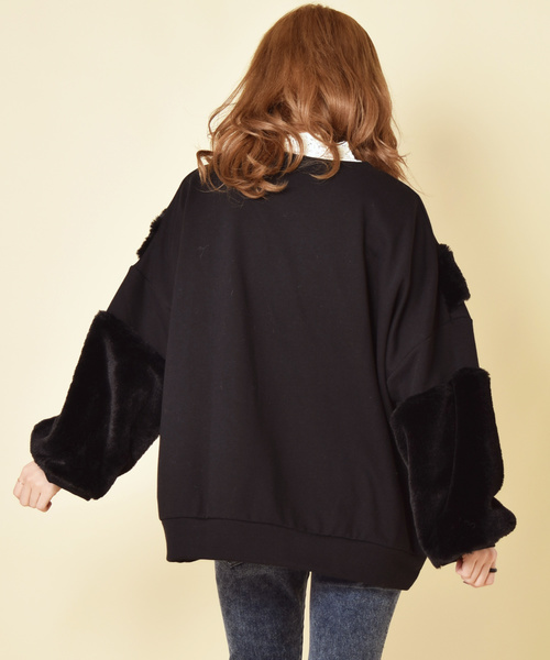 w closet(ダブルクローゼット)の「エコファー切替プルオーバー(Tシャツ/カットソー・レディース・ブラック/アイボリー/ピンク・FREE)」の10枚目の写真