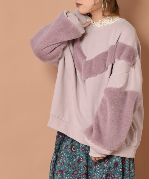 w closet(ダブルクローゼット)の「エコファー切替プルオーバー(Tシャツ/カットソー・レディース・ブラック/アイボリー/ピンク・FREE)」の20枚目の写真