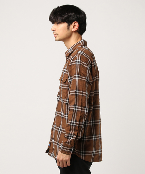 KATO`（カトー）の「KATO'/カトー　Wガーゼチェックシャツ（シャツ/ブラウス・メンズ・ブラウン/カーキ・MEDIUM/SMALL/X-LARGE/LARGE）」の4枚目の写真