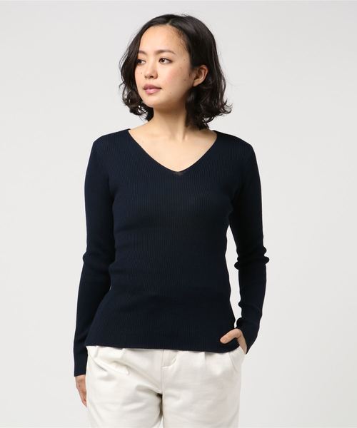 N.（N. Natural Beauty Basic）（エヌエヌナチュラルビューティーベーシック）の「デザインネックリブニット（ニット/セーター・レディース・ホワイト/ネイビー/ピンク/ブルー/グリーン・MEDIUM）」の13枚目の写真