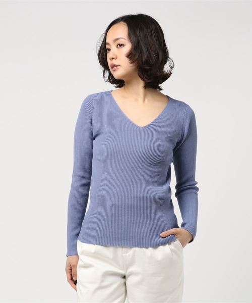 N.（N. Natural Beauty Basic）（エヌエヌナチュラルビューティーベーシック）の「デザインネックリブニット（ニット/セーター・レディース・ホワイト/ネイビー/ピンク/ブルー/グリーン・MEDIUM）」の17枚目の写真