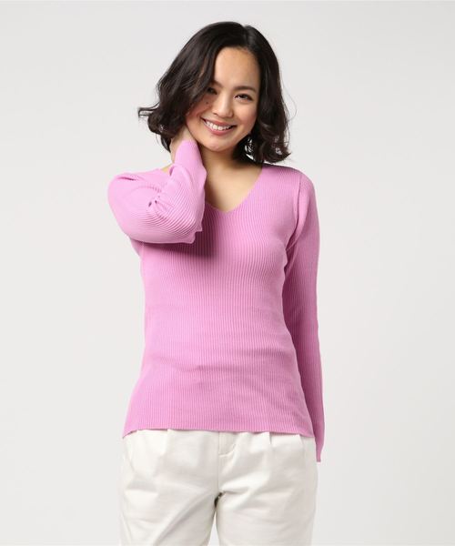 N.（N. Natural Beauty Basic）（エヌエヌナチュラルビューティーベーシック）の「デザインネックリブニット（ニット/セーター・レディース・ホワイト/ネイビー/ピンク/ブルー/グリーン・MEDIUM）」の21枚目の写真