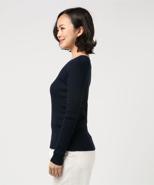 N.（N. Natural Beauty Basic）（エヌエヌナチュラルビューティーベーシック）の「デザインネックリブニット（ニット/セーター・レディース・ホワイト/ネイビー/ピンク/ブルー/グリーン・MEDIUM）」の6枚目の写真