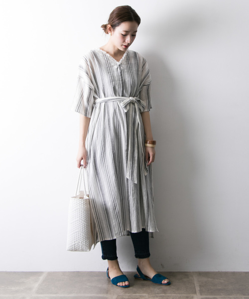 URBAN RESEARCH（アーバンリサーチ）の「先染ドビーストライプワンピース（ワンピース・レディース・ホワイト系その他/レッド系その他/ブルー系その他・FREE）」の16枚目の写真