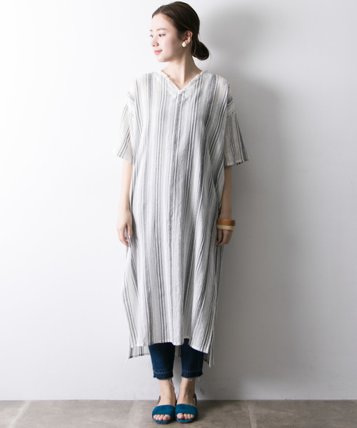 URBAN RESEARCH（アーバンリサーチ）の「先染ドビーストライプワンピース（ワンピース・レディース・ホワイト系その他/レッド系その他/ブルー系その他・FREE）」の8枚目の写真