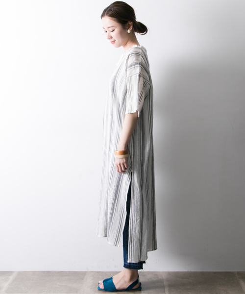 URBAN RESEARCH（アーバンリサーチ）の「先染ドビーストライプワンピース（ワンピース・レディース・ホワイト系その他/レッド系その他/ブルー系その他・FREE）」の11枚目の写真