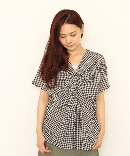 coen（コーエン）の「カラミギンガムネジリブラウス（シャツ/ブラウス・レディース・ブラック/ケリー/コバルトブルー・フリー）」の2枚目の写真