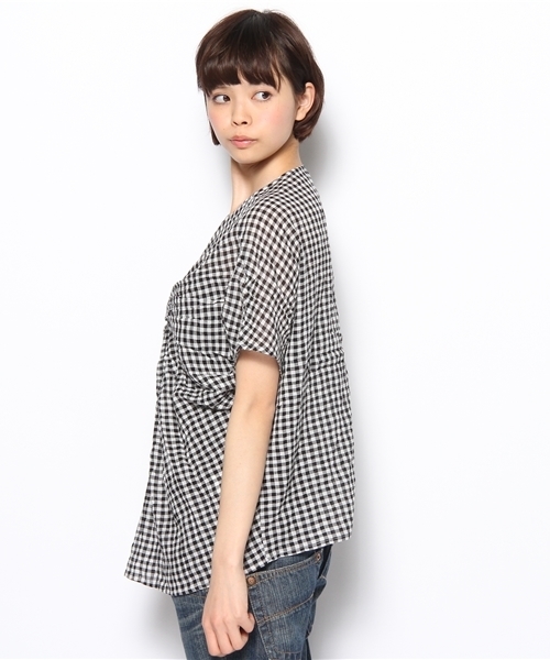 coen（コーエン）の「カラミギンガムネジリブラウス（シャツ/ブラウス・レディース・ブラック/ケリー/コバルトブルー・フリー）」の5枚目の写真