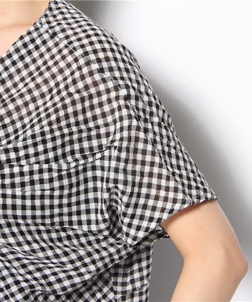 coen（コーエン）の「カラミギンガムネジリブラウス（シャツ/ブラウス・レディース・ブラック/ケリー/コバルトブルー・フリー）」の8枚目の写真