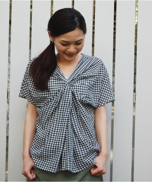coen（コーエン）の「カラミギンガムネジリブラウス（シャツ/ブラウス・レディース・ブラック/ケリー/コバルトブルー・フリー）」の13枚目の写真