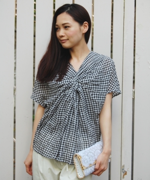 coen（コーエン）の「カラミギンガムネジリブラウス（シャツ/ブラウス・レディース・ブラック/ケリー/コバルトブルー・フリー）」の14枚目の写真