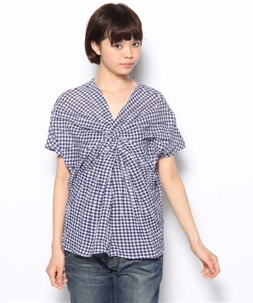 coen（コーエン）の「カラミギンガムネジリブラウス（シャツ/ブラウス・レディース・ブラック/ケリー/コバルトブルー・フリー）」の15枚目の写真
