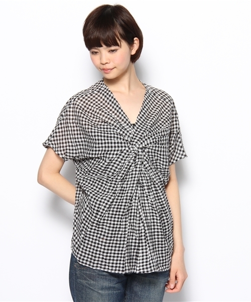 coen（コーエン）の「カラミギンガムネジリブラウス（シャツ/ブラウス・レディース・ブラック/ケリー/コバルトブルー・フリー）」の11枚目の写真