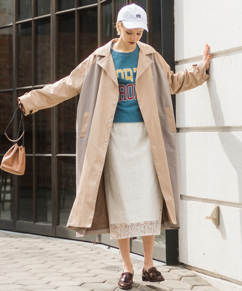 archives（アルシーヴ）の「チェックドッキングコート（トレンチコート・レディース・ブラック/ベージュ/オレンジ・MEDIUM）」の2枚目の写真