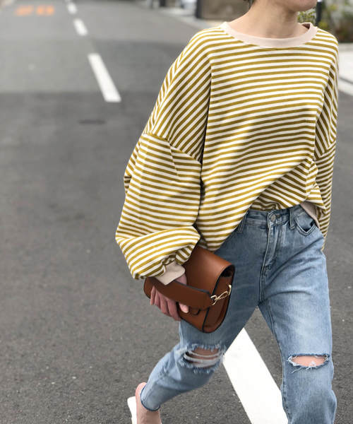 c.u.l（シーユーエル）の「【c.u.l】【2019AW】オーバーサイズ ボーダー スウェット chw711（スウェット・レディース・ブラック/レッド/マスタード・FREE）」の22枚目の写真