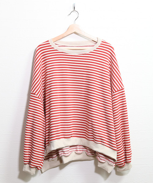 c.u.l（シーユーエル）の「【c.u.l】【2019AW】オーバーサイズ ボーダー スウェット chw711（スウェット・レディース・ブラック/レッド/マスタード・FREE）」の19枚目の写真