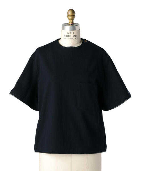美品 drawer ドゥロワー M.SUMMER1 天竺メッシュスリーブTシャツ Drawer（ドゥロワー）の「Drawer コットン天竺レザーポケット