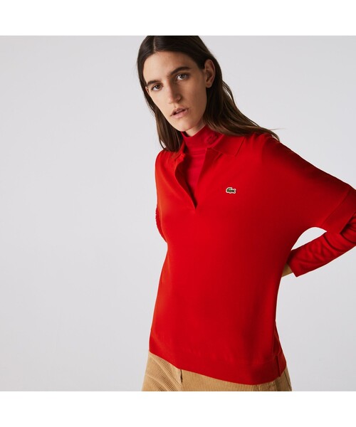 LACOSTE（ラコステ）の「リラックスフィットピケポロシャツ（半袖）（ポロシャツ・レディース・ピンク/ネイビー/ホワイト/レッド/ブラック/クリアレッド/モスグリーン/ロイヤルブルー/ライトイエロー/ライトピンク・M/S/L/XS）」の10枚目の写真