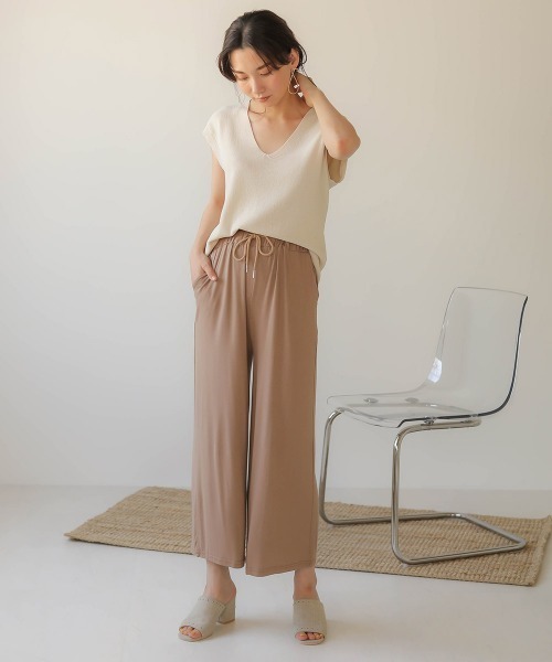 Bab(バブ)の「【WEB限定】とろみカットワイドリラックスパンツ(その他パンツ・レディース・ベージュ/チャコールグレー/グレー/ブラック・FREE)」の6枚目の写真